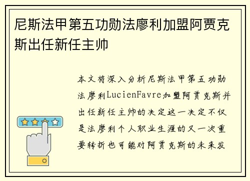 尼斯法甲第五功勋法廖利加盟阿贾克斯出任新任主帅